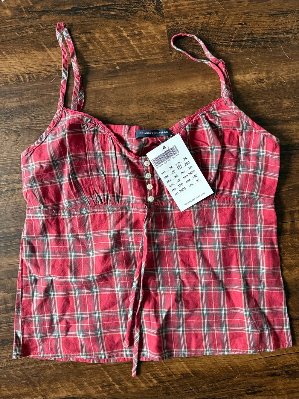 Brandy Melville Red Plaid Button-Front Camisole